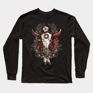 Zombie Bull Skull in Boho Style Long Sleeve T-Shirt